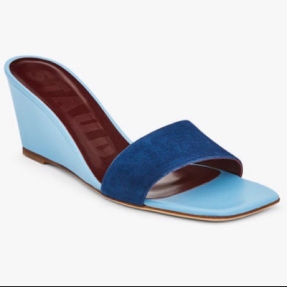 STAUD Two-Tone Blue Wedge Sandals (NEW)